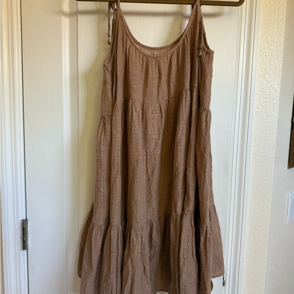 Aerie Magic Hour Tan/Gold Swim Cover-Up Dress
